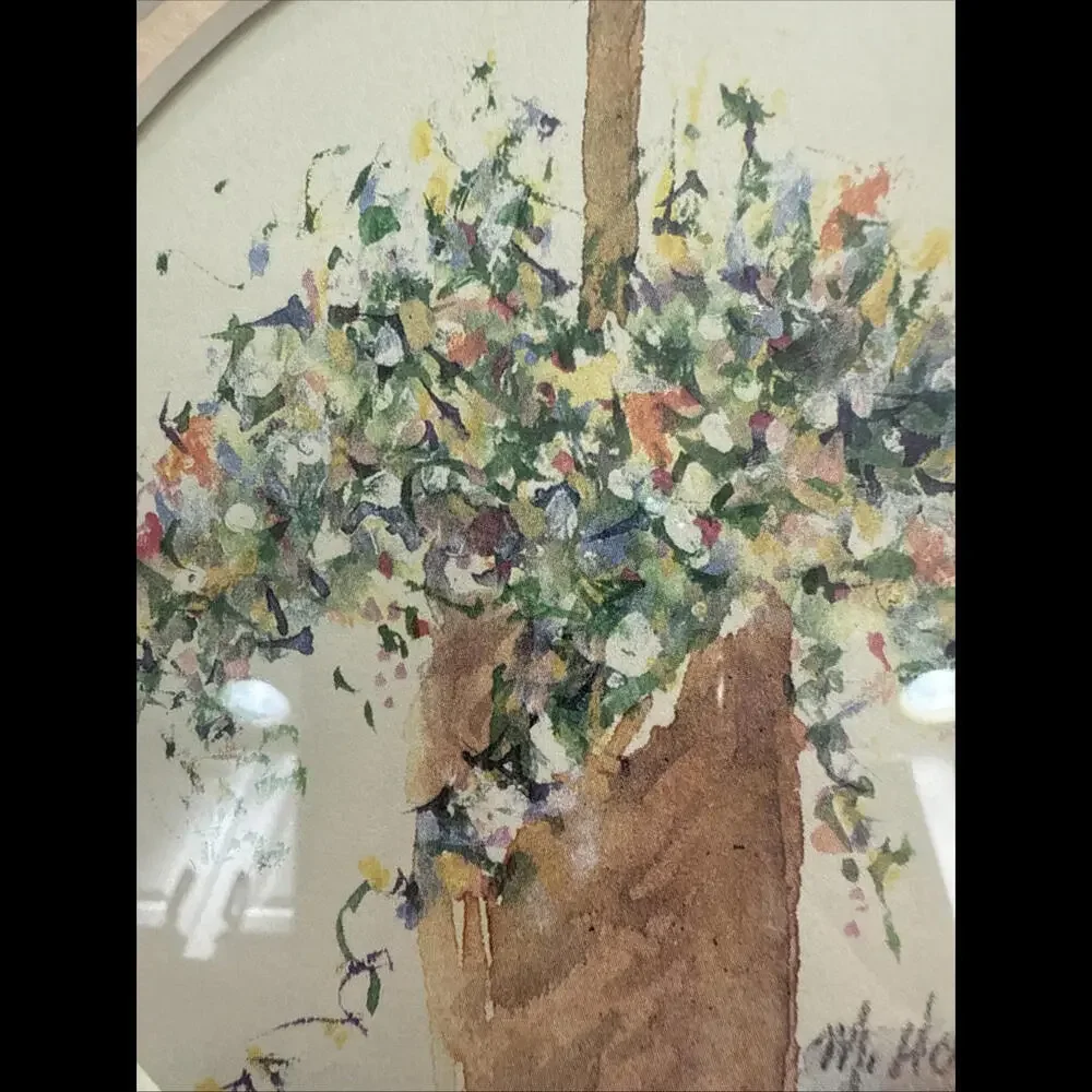 VTG Watercolor Print Signed Framed - Marilyn Hobday COA Floral Basket Co… - Picture 4 of 6